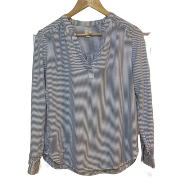 Gap Soft Blue & White Stripe Popover Blouse Size S - Picture 10 of 10